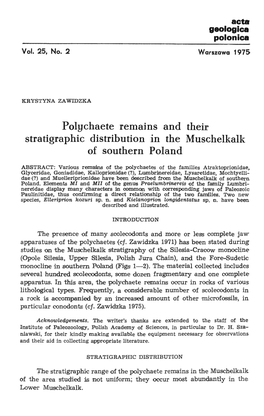 Polgchaete Remains and Their Stratigraphic Distribution in the Muschelkalk of Southern Poland