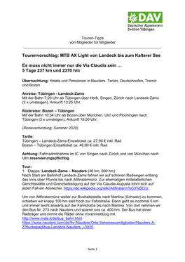 Tourenvorschlag: MTB AX Light Von Landeck Bis Zum Kalterer See