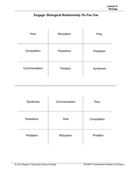 Engage: Biological Relationship Tic-Tac-Toe