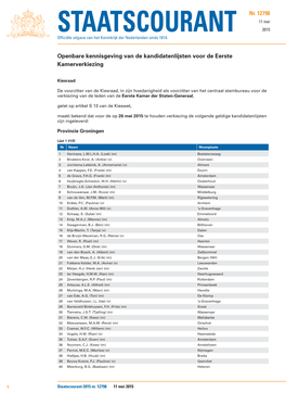 STAATSCOURANT 2015 Officiële Uitgave Van Het Koninkrijk Der Nederlanden Sinds 1814