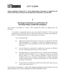 2 Exchange of Interests in Land Portions of the Keele Valley Landfill