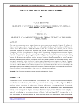 Petroleum Profit Tax and Economic Growth in Nigeria