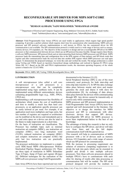 Reconfigurable Spi Driver for Mips Soft-Core Processor Using Fpga