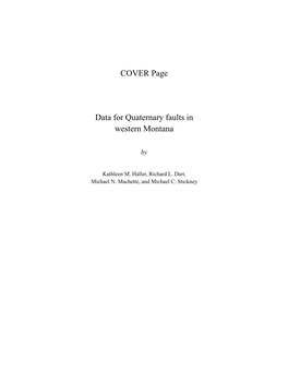 COVER Page Data for Quaternary Faults in Western Montana