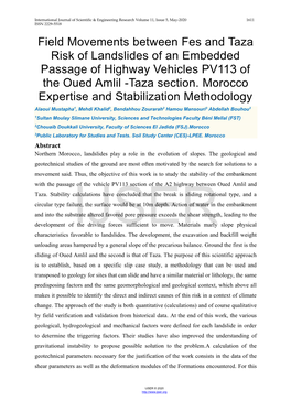 Field Movements Between Fes and Taza Risk of Landslides of an Embedded Passage of Highway Vehicles PV113 of the Oued Amlil -Taza Section