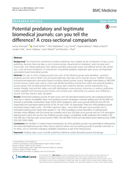 Potential Predatory and Legitimate Biomedical Journals