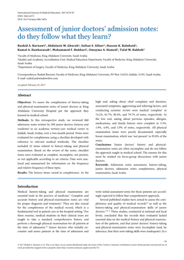 Assessment of Junior Doctors' Admission Notes