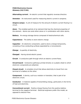 FOSS Electronics Course Glossary FOSS Electronics