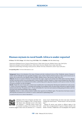 Human Myiasis in Rural South Africa Is Under-Reported