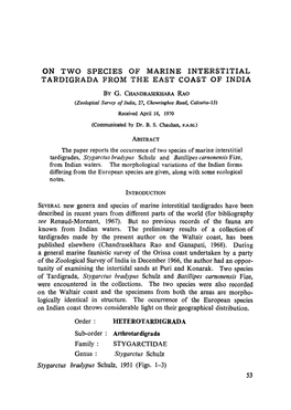 On Two Species of Marine Interstitial Tardigrada from the East Coast of India