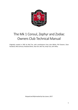 The Mk 1 Consul, Zephyr and Zodiac Owners Club Technical Manual