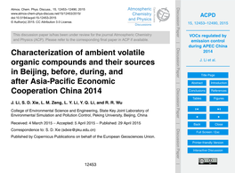 Vocs Regulated by Emission Control During APEC China 2014