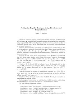 Folding the Regular Pentagon Using Bisections and Perpendiculars