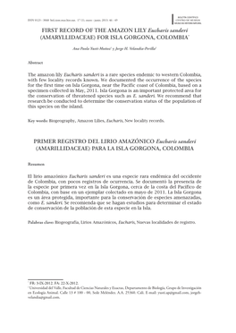 FIRST RECORD of the AMAZON LILY Eucharis Sanderi (AMARYLLIDACEAE) for ISLA GORGONA, COLOMBIA*