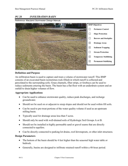 PC-28 INFILTRATION BASIN Definition and Purpose An