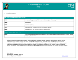 TCD CPT and ICD 10 Codes