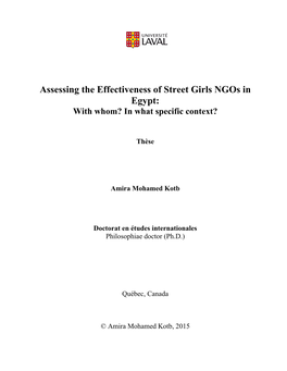 Assessing the Effectiveness of Street Girls Ngos in Egypt: with Whom? in What Specific Context?