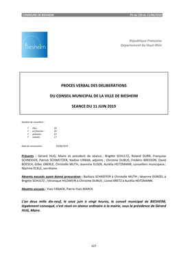 Procès Verbal De La Séance Ordinaire Du Conseil