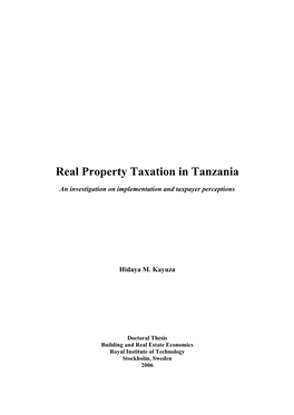 Real Property Taxation in Tanzania