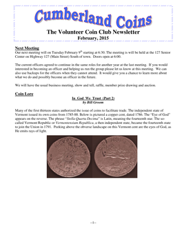 The Volunteer Coin Club Newsletter February, 2015