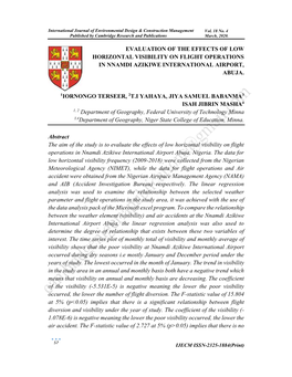 Evaluation of the Effects of Low Horizontal Visibility on Flight Operations in Nnamdi Azikiwe International Airport, Abuja