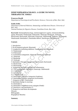 Immunopharmacology: a Guide to Novel Therapeutic Tools - Francesco Roselli, Emilio Jirillo