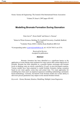 Modelling Bromate Formation During Ozonation