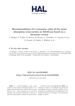 Recommendation of a Consensus Value of the Ozone Absorption Cross-Section at 253.65 Nm Based on a Literature Review J