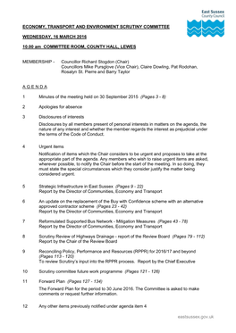 (Public Pack)Agenda Document for Economy, Transport and Environment Scrutiny Committee, 16/03/2016 10:00