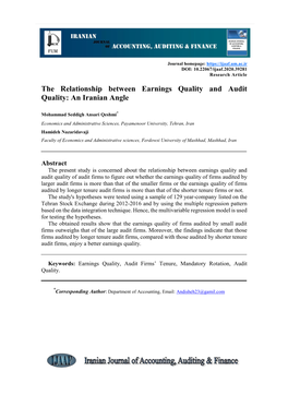 The Relationship Between Earnings Quality and Audit Quality: an Iranian Angle