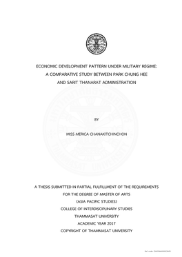 Economic Development Pattern Under Military Regime: a Comparative Study Between Park Chung Hee and Sarit Thanarat Administration