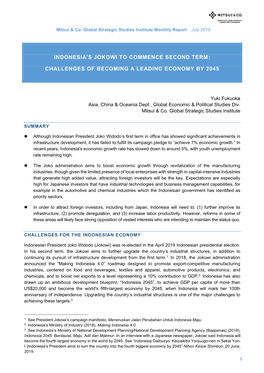 Indonesia's Jokowi to Commence Second Term: Challenges of Becoming a Leading Economy by 2045