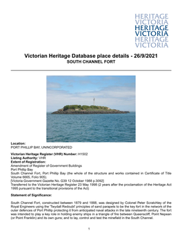 Victorian Heritage Database Place Details - 26/9/2021 SOUTH CHANNEL FORT