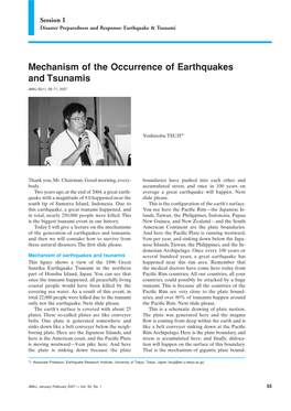 Mechanism of the Occurrence of Earthquakes and Tsunamis
