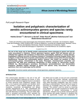 Isolation and Polyphasic Characterization of Aerobic Actinomycetes Genera and Species Rarely Encountered in Clinical Specimens