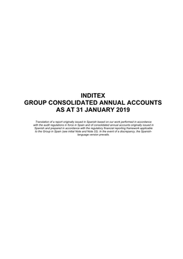 Inditex Group Consolidated Annual Accounts As at 31 January 2019