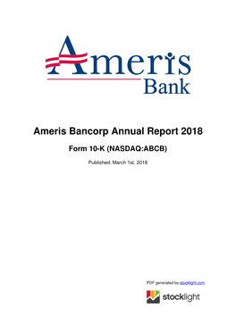 Ameris Bancorp Annual Report 2018