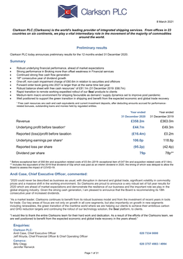 Clarkson Full Year Results 2020