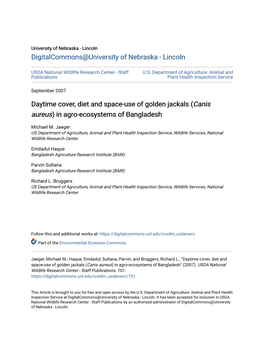 Canis Aureus) in Agro-Ecosystems of Bangladesh