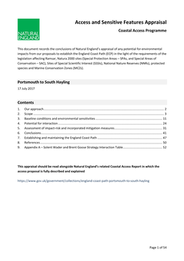 Access and Sensitive Features Appraisal Coastal Access Programme