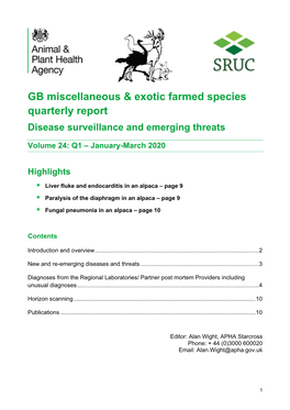 GB Miscellaneous & Exotic Farmed Species Quarterly Report