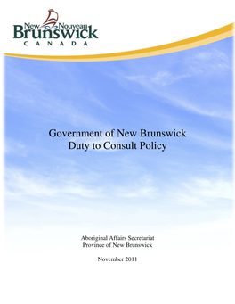 Government of New Brunswick Duty to Consult Policy