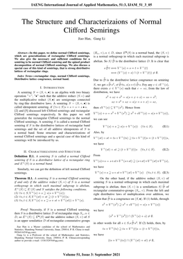 The Structure and Characterizaions of Normal Clifford Semirings Jiao Han, Gang Li