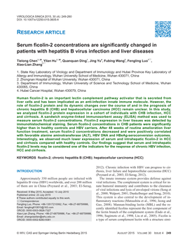 Serum Ficolin-2 Concentrations Are Significantly Changed in Patients with Hepatitis B Virus Infection and Liver Diseases