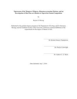 Tapeworms of the Mangrove Whipray, Himantura Granulata Macleay, and an Investigation of Host Size As It Relates to Tapeworm Faunal Composition