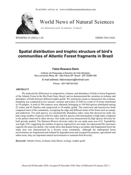 Spatial Distribution and Trophic Structure of Bird's Communities Of