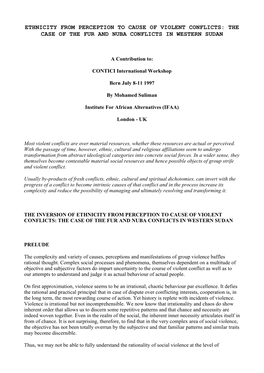 Ethnicity from Perception to Cause of Violent Conflicts: the Case of the Fur and Nuba Conflicts in Western Sudan