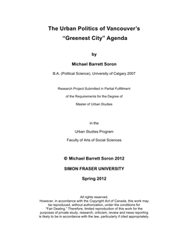 Greenest City” Agenda