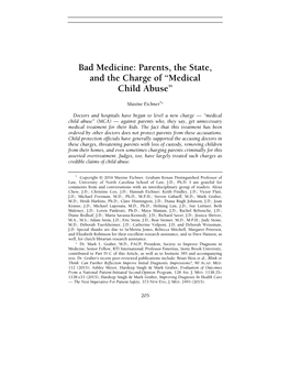 Bad Medicine: Parents, the State, and the Charge of “Medical Child Abuse”