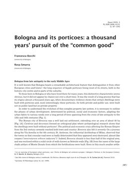 Bologna and Its Porticoes: a Thousand Years' Pursuit of the “Common